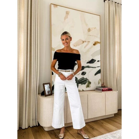 SPANX Stretch Twill Wide Leg Crop Pants in Bright White Size Medium